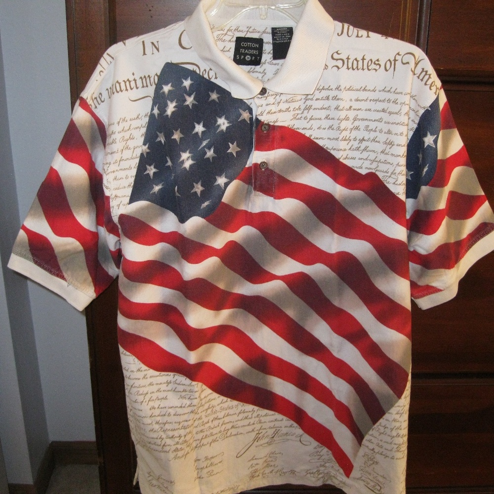 Men's size Large Polo Shirt  RED WHITE BLUE